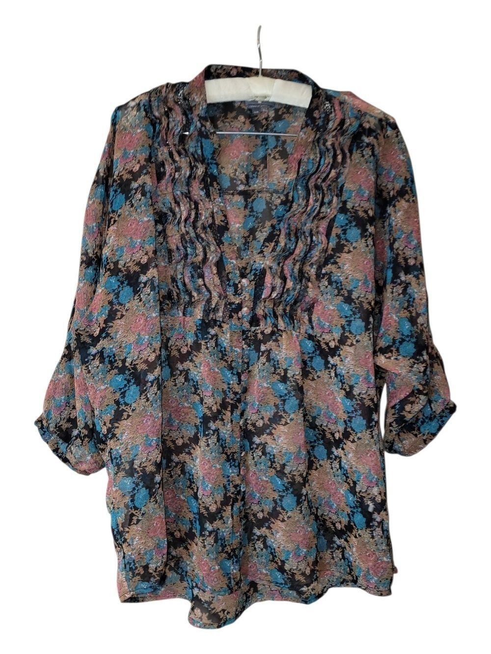 Buffalo 3/4 Length Sleeve Boho Colorul Blouse L Peasant Flowy